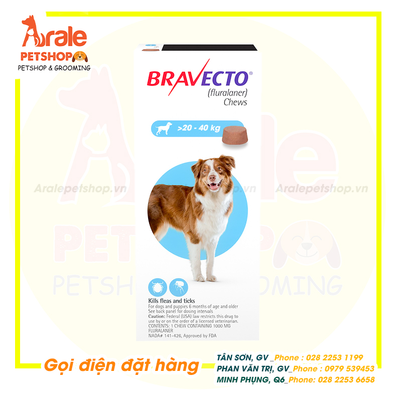 THUỐC BRAVECTO TRỊ GHẺ, VIÊM DA, VE RẬN  CHO CHÓ