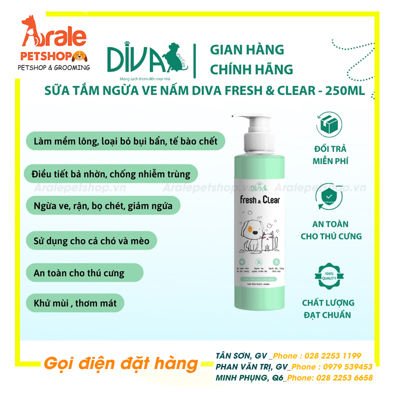 SỮA TẮM PHÒNG NGỪA VE NẤM DIVA FRESH & CLEAR 250ML