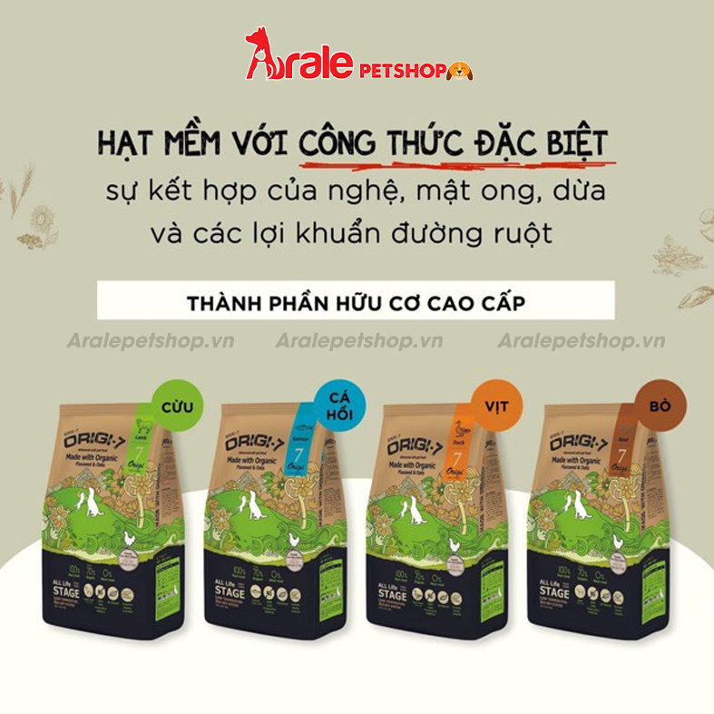 THỨC ĂN HẠT MỀM HỮU CƠ ORIGI-7 DÀNH CHO CHÓ VỊ BÒ 1KG2