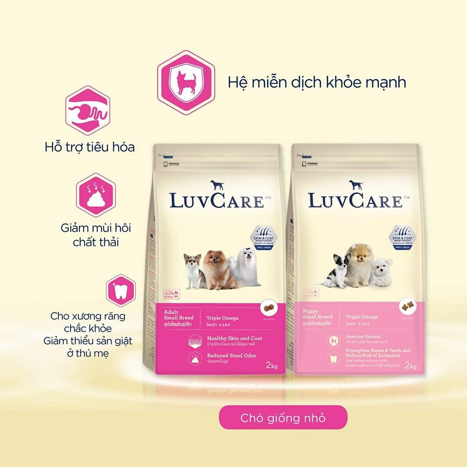 THỨC ĂN HẠT LUVCARE DƯỠNG LÔNG CHO CHÓ TRƯỞNG THÀNH GIỐNG NHỎ