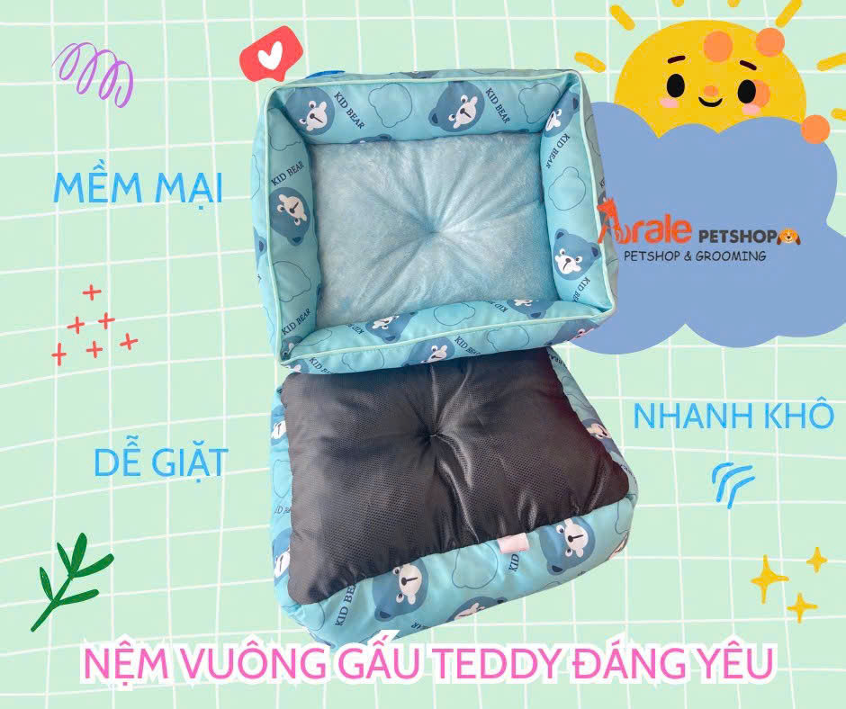 NỆM VUÔNG HÌNH GẤU TEDDY SIÊU CUTE CHO CHÓ MÈO