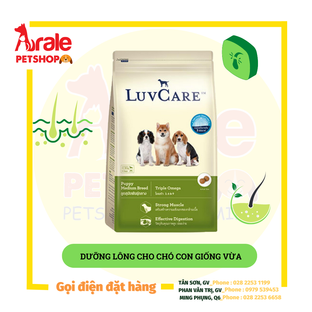 THỨC ĂN HẠT LUVCARE DƯỠNG LÔNG CHO CHÓ CON GIỐNG VỪA