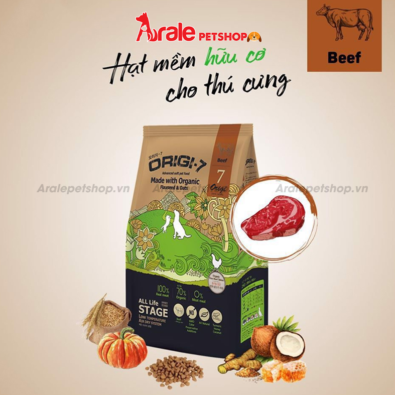 THỨC ĂN HẠT MỀM HỮU CƠ ORIGI-7 DÀNH CHO CHÓ VỊ BÒ 1KG2