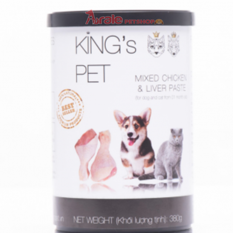 PATE LON KING PET CHO CHÓ MÈO - 2 VỊ GÀ, CÁ THƠM NGON - LON 380GR