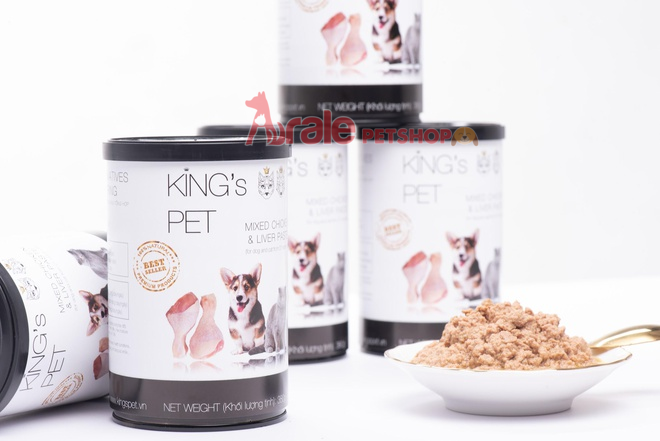 PATE LON KING PET CHO CHÓ MÈO - 2 VỊ GÀ, CÁ THƠM NGON - LON 380GR