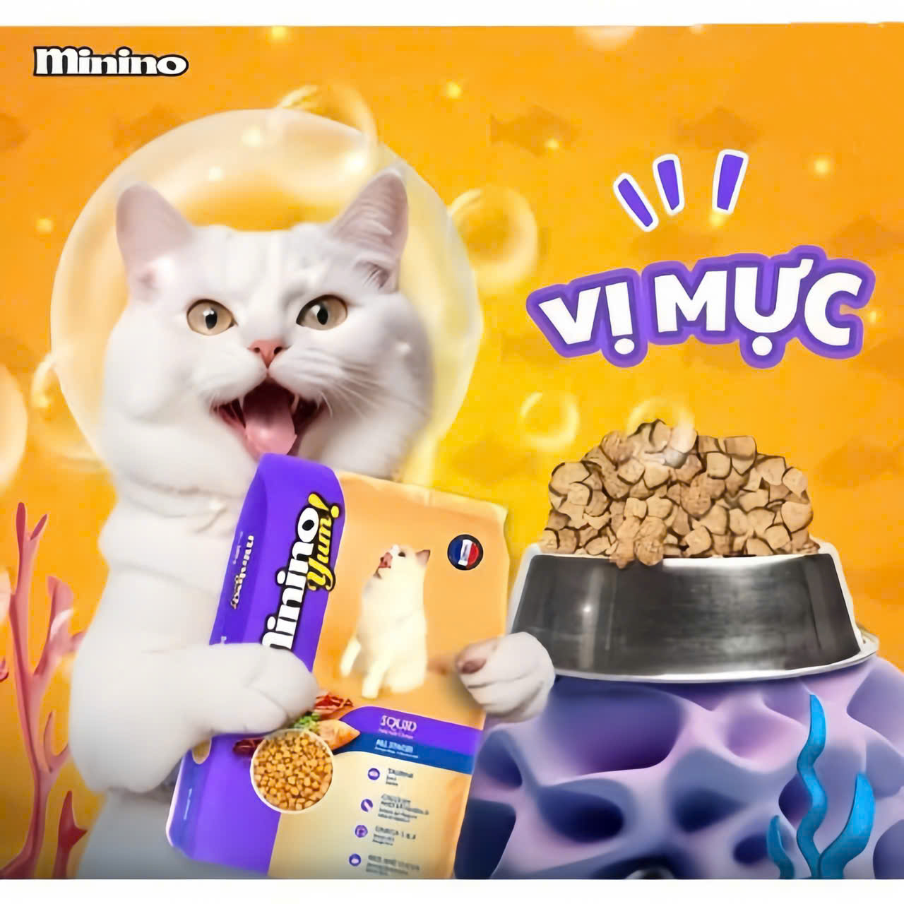 THỨC ĂN HẠT MININO YUM CHO MÈO MỌI LỨA TUỔI - VỊ MỰC