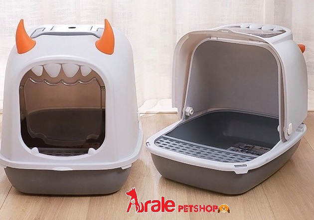 NHÀ VỆ SINH CHO MÈO HỌA TIẾT 2 SỪNG DỄ THƯƠNG