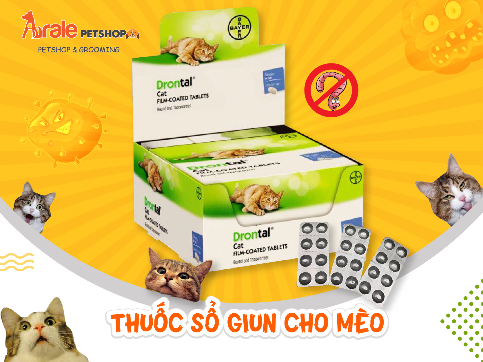 THUỐC SỔ GIUN CHO MÈO hiệu quả tức thì, an toàn cho mèo với các thành phần Praziquantel và Pyrantel embonate giúp sổ các loại giun như giun móc, giun đũa, giun dẹp