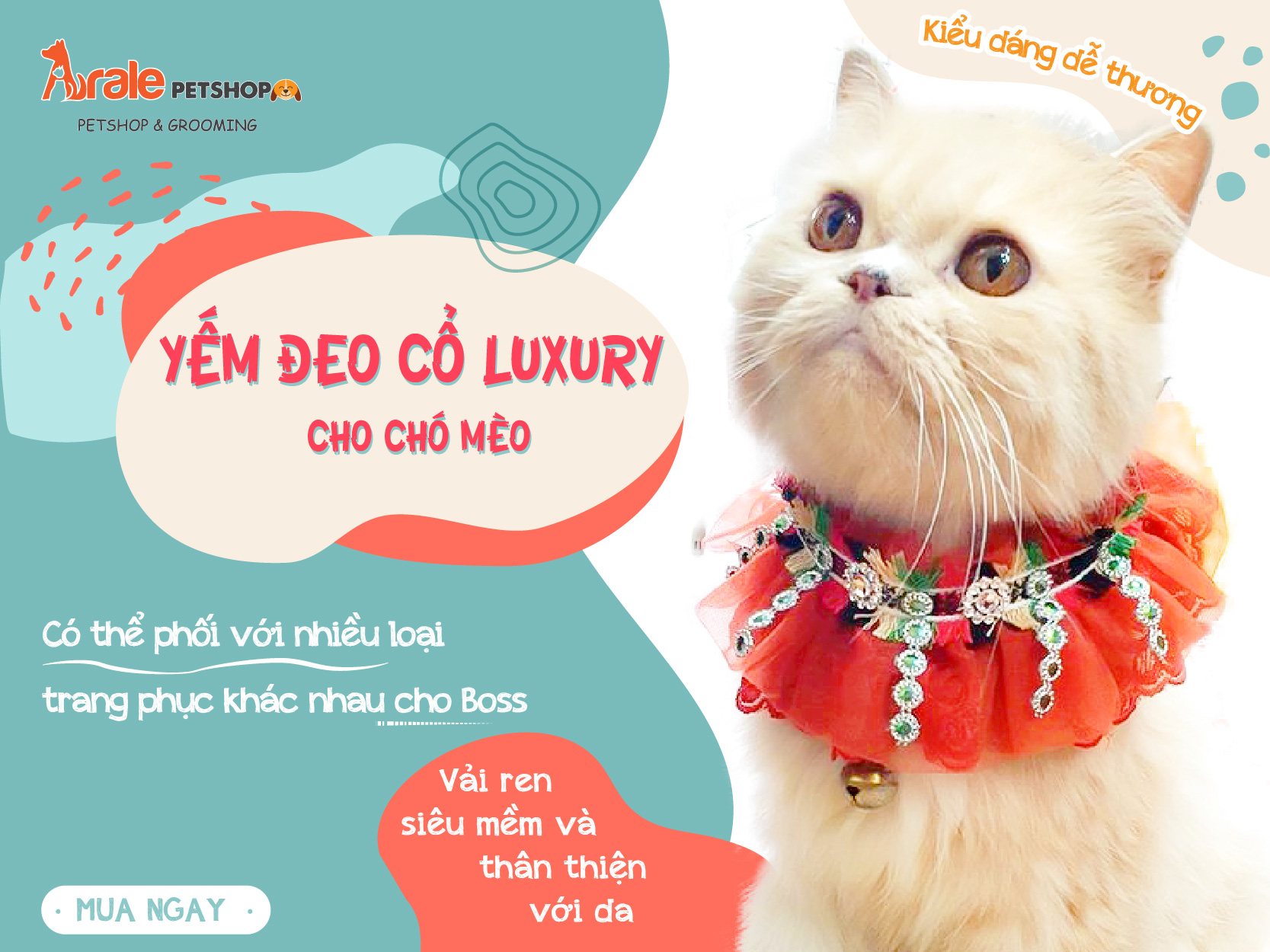 YẾM ĐEO CỔ LUXURY CHO CHÓ MÈO