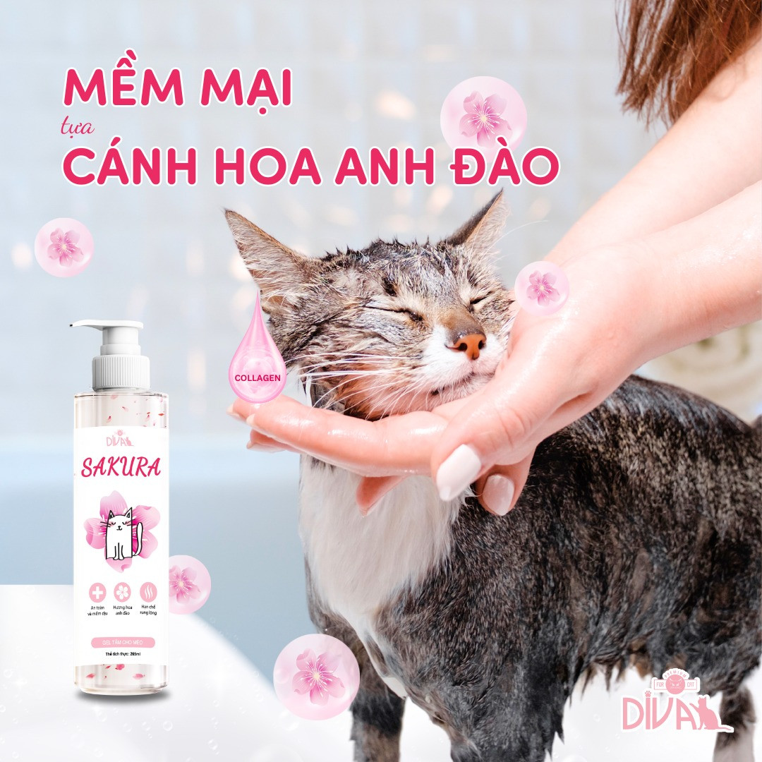 SỮA TẮM DIVA SAKURA COLLAGEN HƯƠNG ANH ĐÀO CHO MÈO 265ML