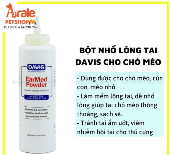 BỘT NHỔ LÔNG TAI DAVIS EARMED POWDER CHO CHÓ MÈO