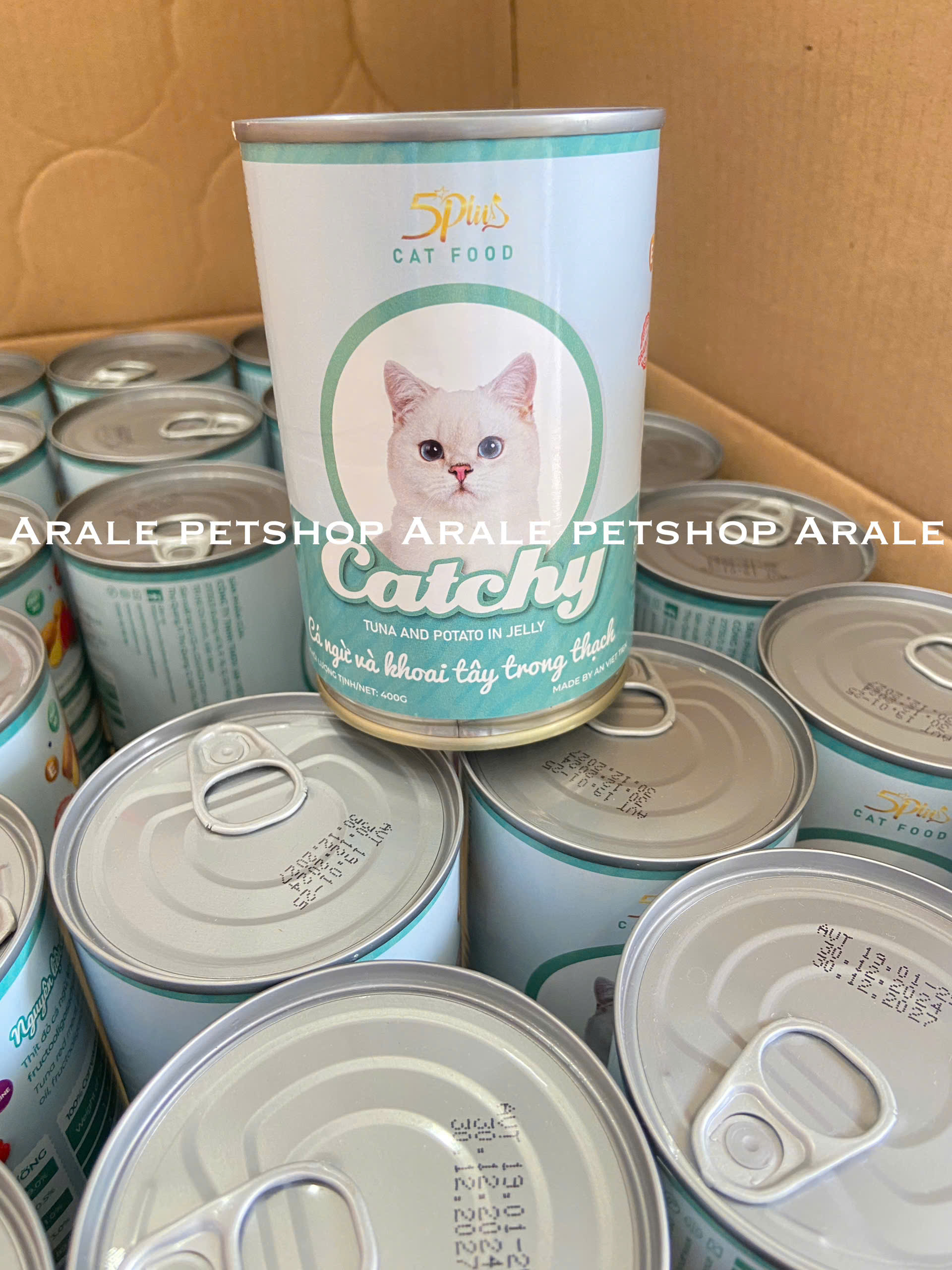(COMBO 5 LON 5PLUS CATCHY MÈO TRƯỞNG THÀNH) PATE CHO MÈO TRƯỞNG THÀNH 5PLUS CATCHY DẠNG THẠCH NHIỀU VỊ LON 400G