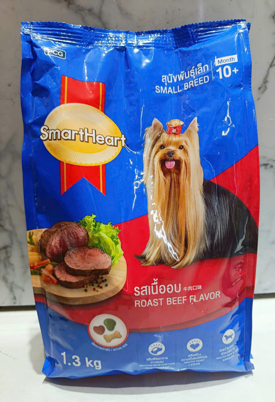 SMARTHEART SMALL- Thức ăn hạt cho CHÓ LÔNG DÀI vị bò nướng 1.3KG