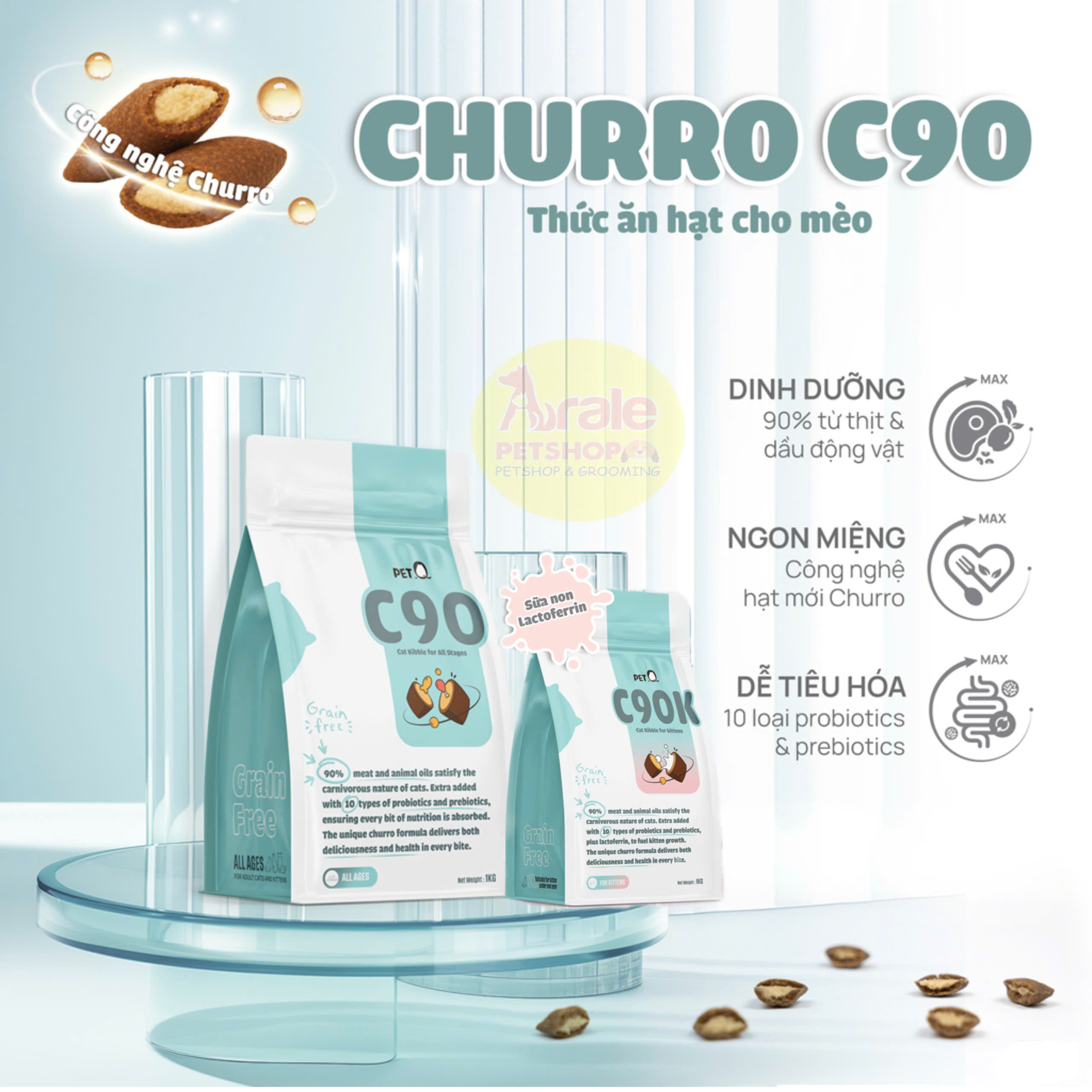 Hạt Mèo Nhân Thịt CHURRO C90 PET Q MỌI LỨA TUỔI 50GR , 1KG