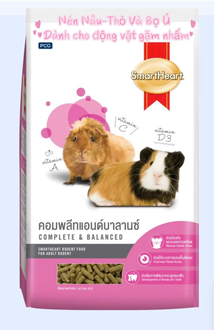 Thức ăn cỏ nén nâu Smartheart Rodent cho BỌ Ú, HAMSTER, THỎ
