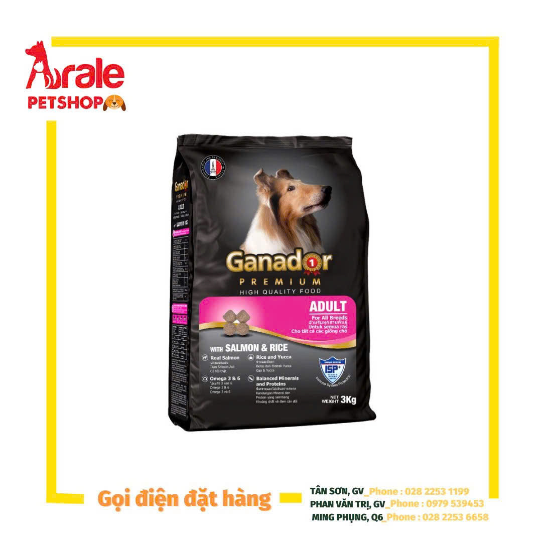 THỨC ĂN HẠT GANADOR CÁ HỒI & GẠO - CHÓ TRƯỞNG THÀNH BAO XÁ 10KG
