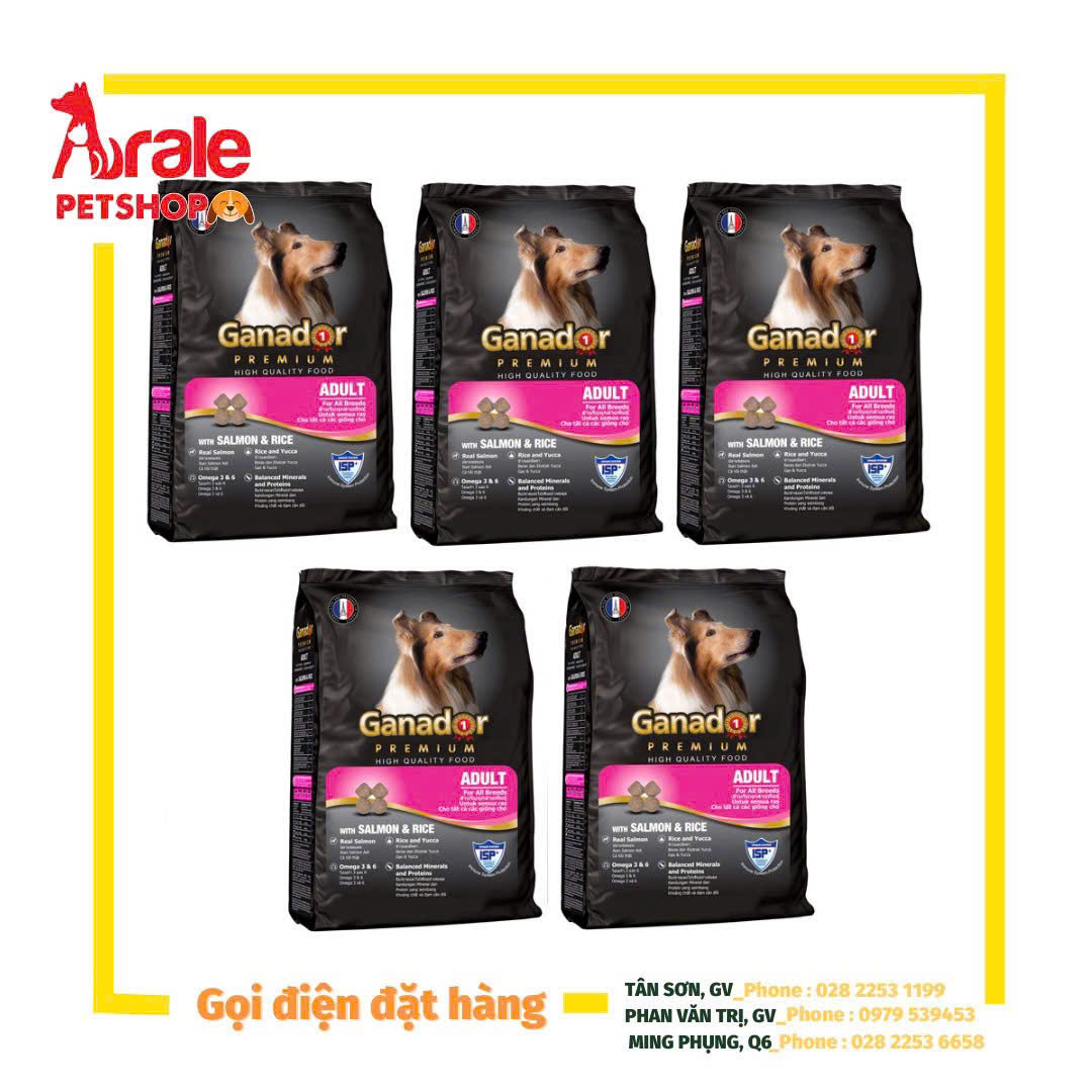 THỨC ĂN HẠT GANADOR CÁ HỒI & GẠO - CHÓ TRƯỞNG THÀNH BAO XÁ 10KG