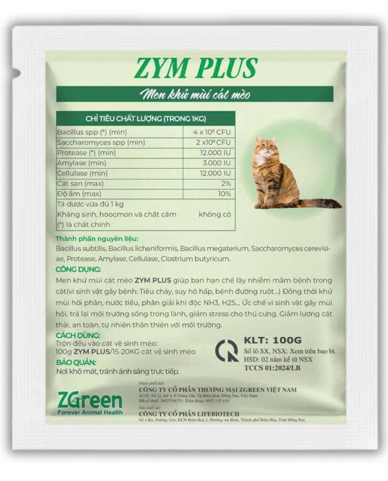 ZYME FOR PET Men Khử Khuẩn Cát Vệ Sinh Mèo 100G