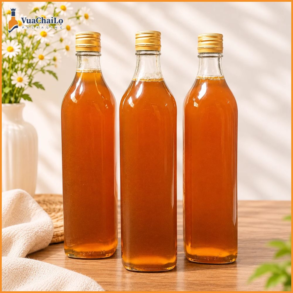 Chai thuỷ tinh vuông đựng mật ong