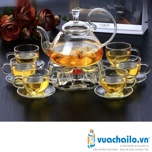 Bộ Ấm Trà Thủy Tinh Quai Vòng Bếp Nến BT04