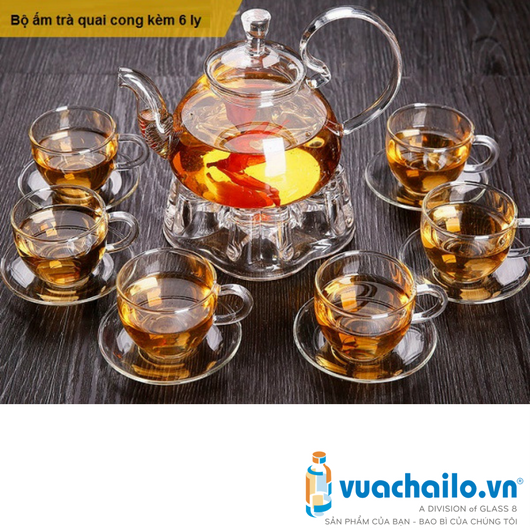 Bộ Ấm Trà Thủy Tinh Quai Vòng Bếp Nến BT04