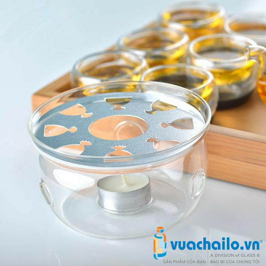 Bộ Ấm Trà Thủy Tinh Quai Vòng Bếp Nến BT04