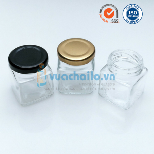 Hũ thủy tinh vuông nắp thiếc 50ml