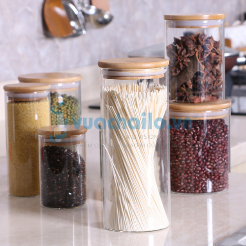 Hũ Thủy Tinh Nắp Gỗ Tre