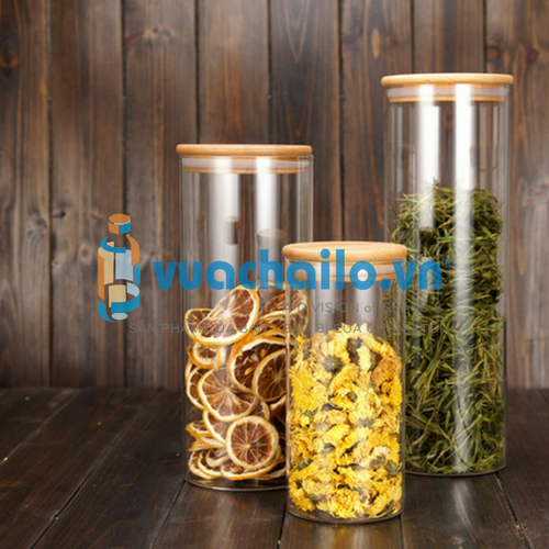 Bán Sỉ Lọ Thủy Tinh Nắp Gỗ Tre 1000ml