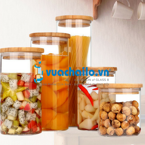 Lọ Thủy Tinh Nắp Gỗ Tre 1000ML