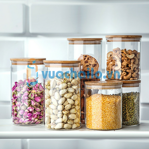 Lọ Thủy Tinh Nắp Gỗ Tre 500ML