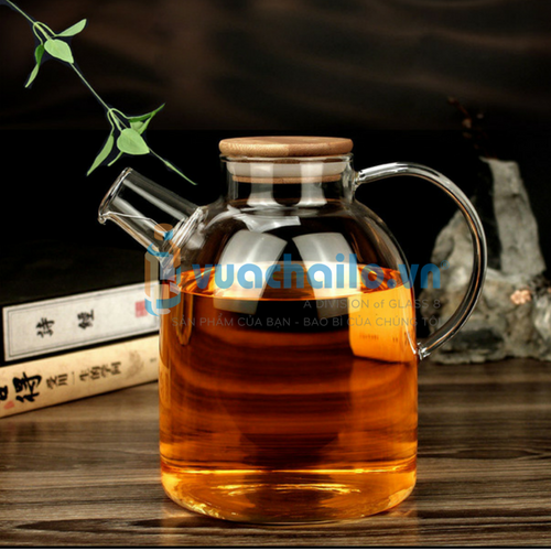 Ấm Trà Thủy Tinh Nắp Gỗ 1600ml