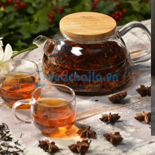Ấm Trà Thủy Tinh Nắp Gỗ 650ml