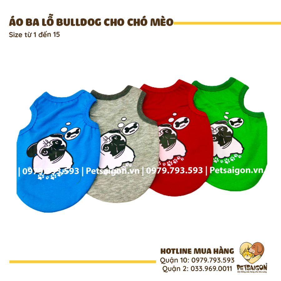 Áo Cho Chó Mèo  Dạng Ba Lỗ In Hình Bulldog