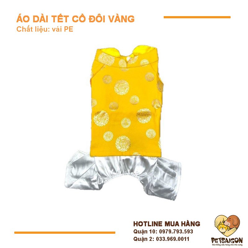 Áo Tết Cho Chó Mèo - Áo Dài Tết Cổ Đôi Vàng