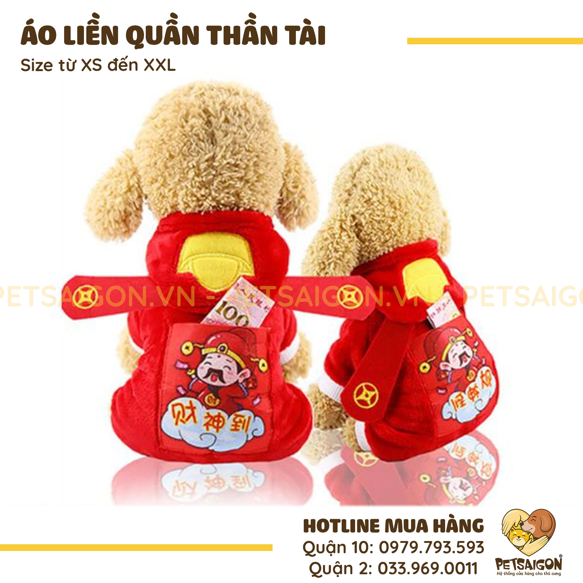 Áo Liền Quần Cho Chó Mèo Hình Thần Tài