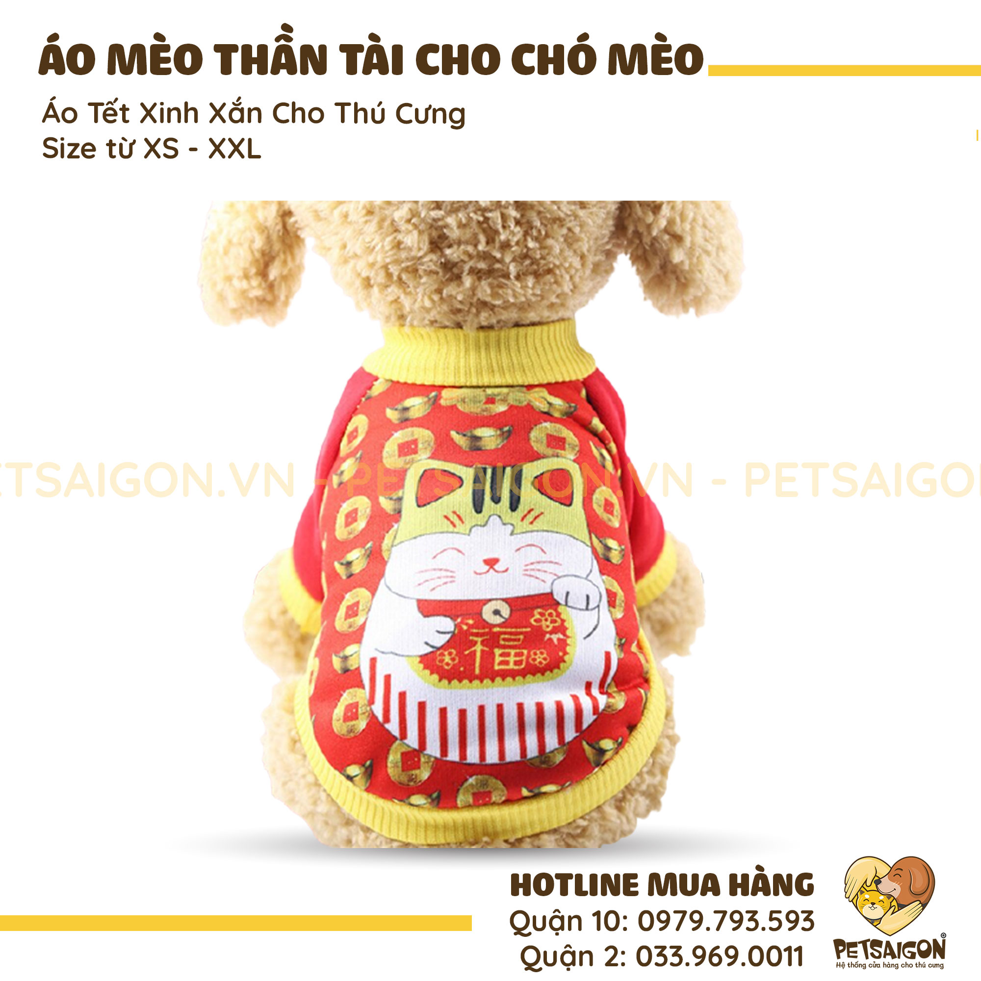 Áo Cho Chó Mèo Hình Mèo Thần Tài