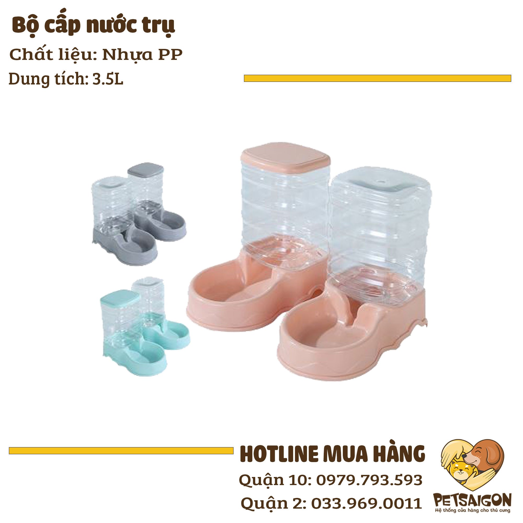 Bộ Cấp Nước Tự Động Cho Chó Mèo Hình Trụ 3.5L