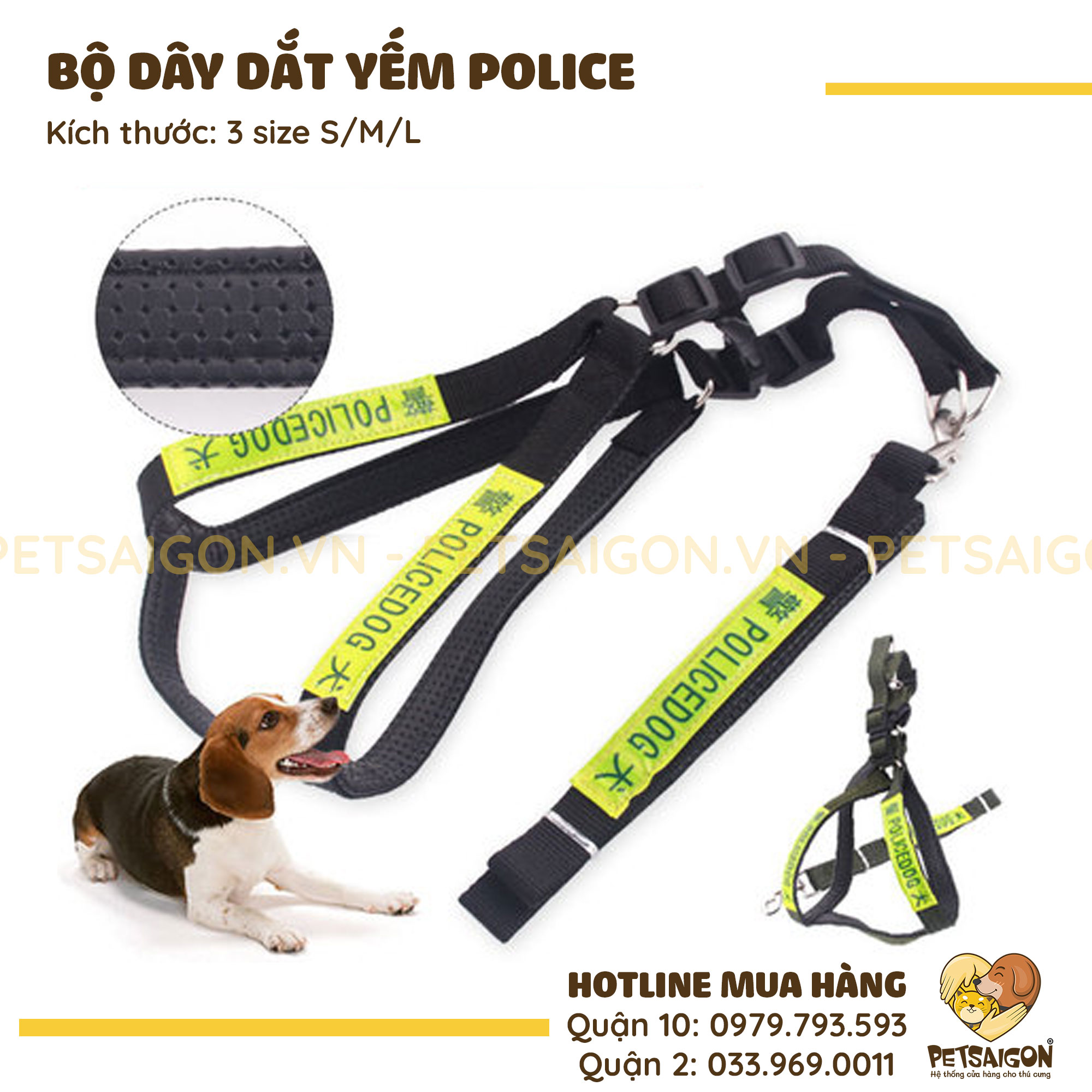 Bộ Dây Dắt Yếm Cho Chó Police Phản Quang