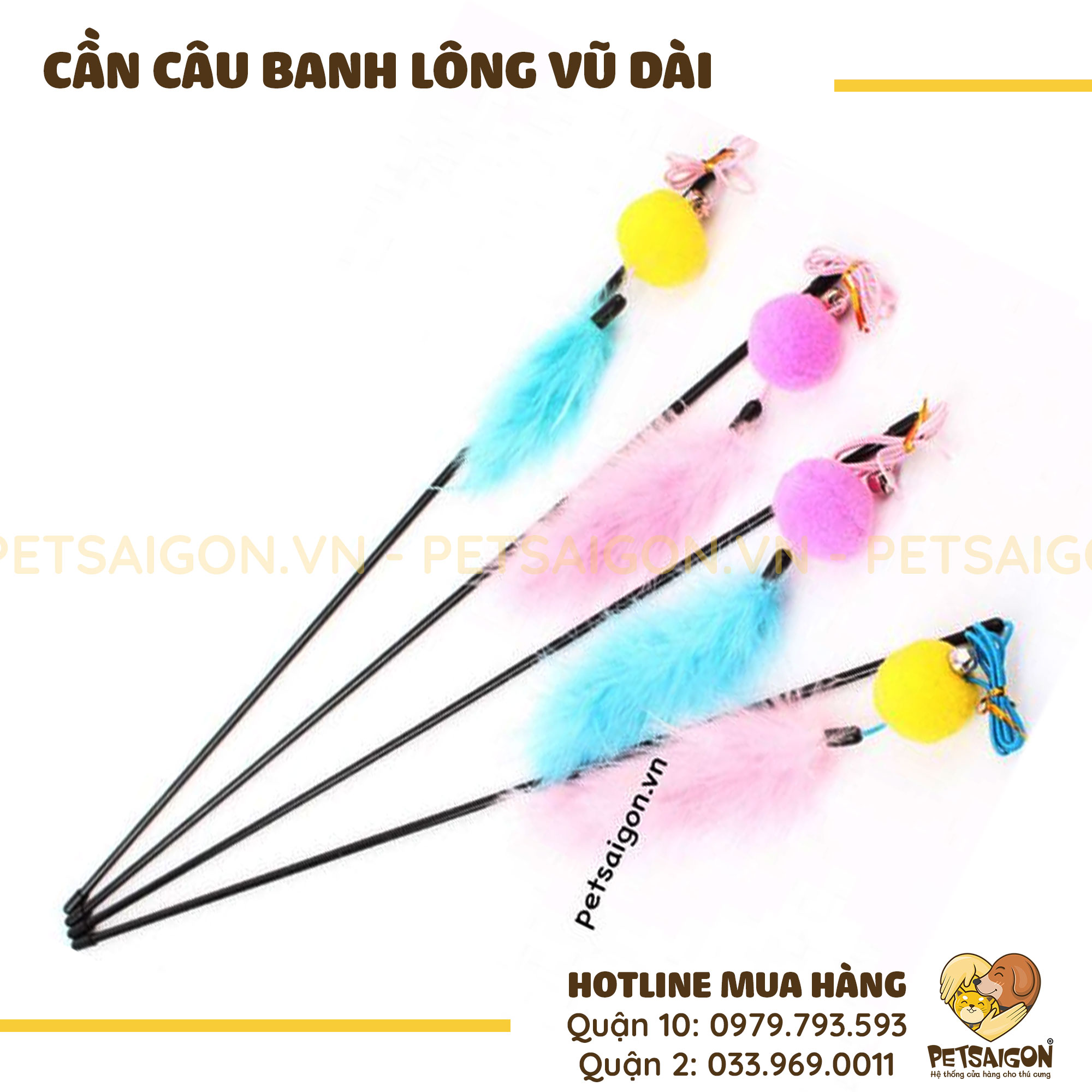 Đồ Chơi Cho Mèo Cần Câu Banh Lông Vũ Dài