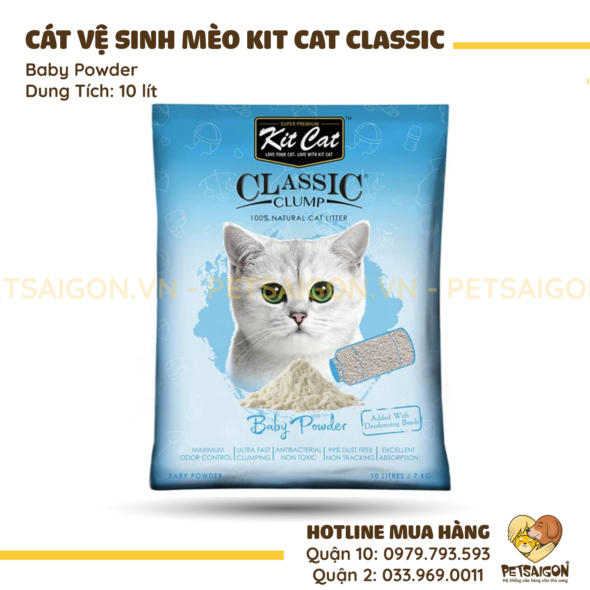 Cát Vệ Sinh Cho Mèo KitCat Clumping Vón Cục Gói 10L