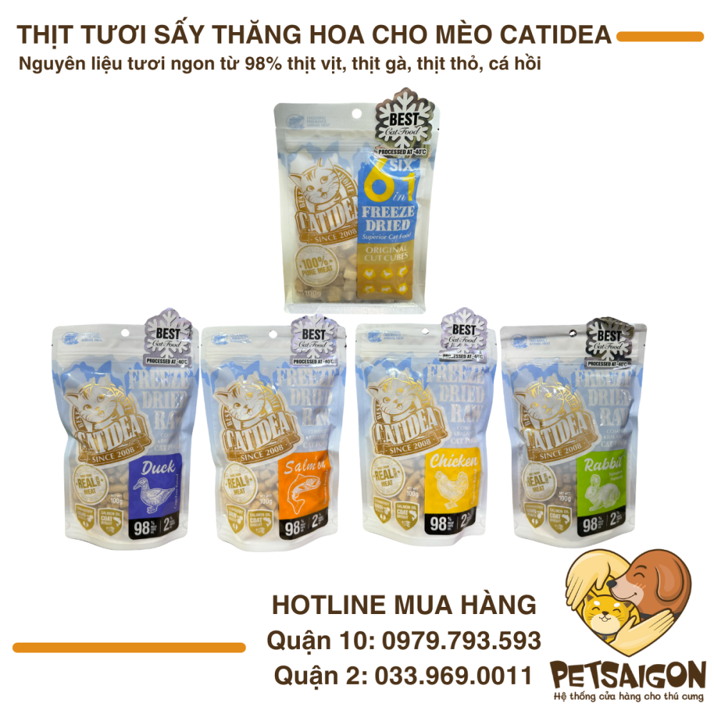 Thức Ăn Thịt Tươi Sấy Thăng Hoa Cho Mèo Catidea