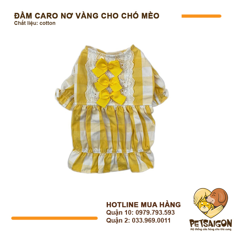 Đầm Cho Chó Mèo - Đầm Caro Nơ Vàng