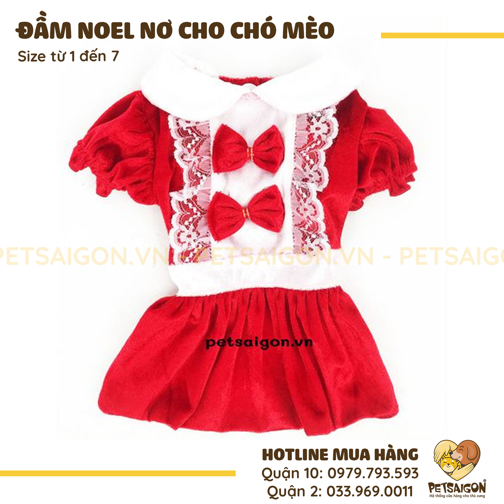 Đầm Cho Chó Mèo Noel Đính Nơ