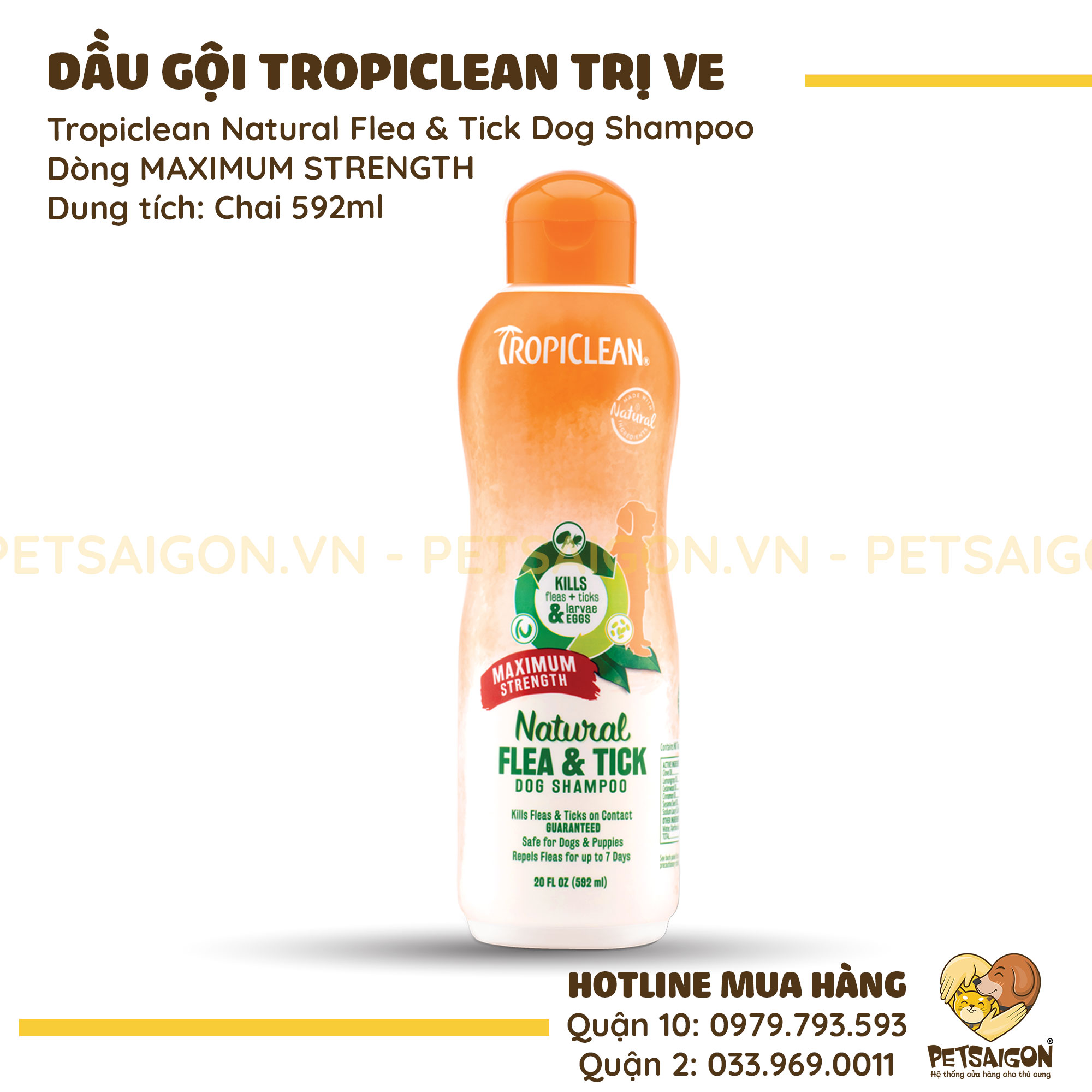 Dầu Gội Cho Chó Tropiclean Trị Ve Và Bọ Chét