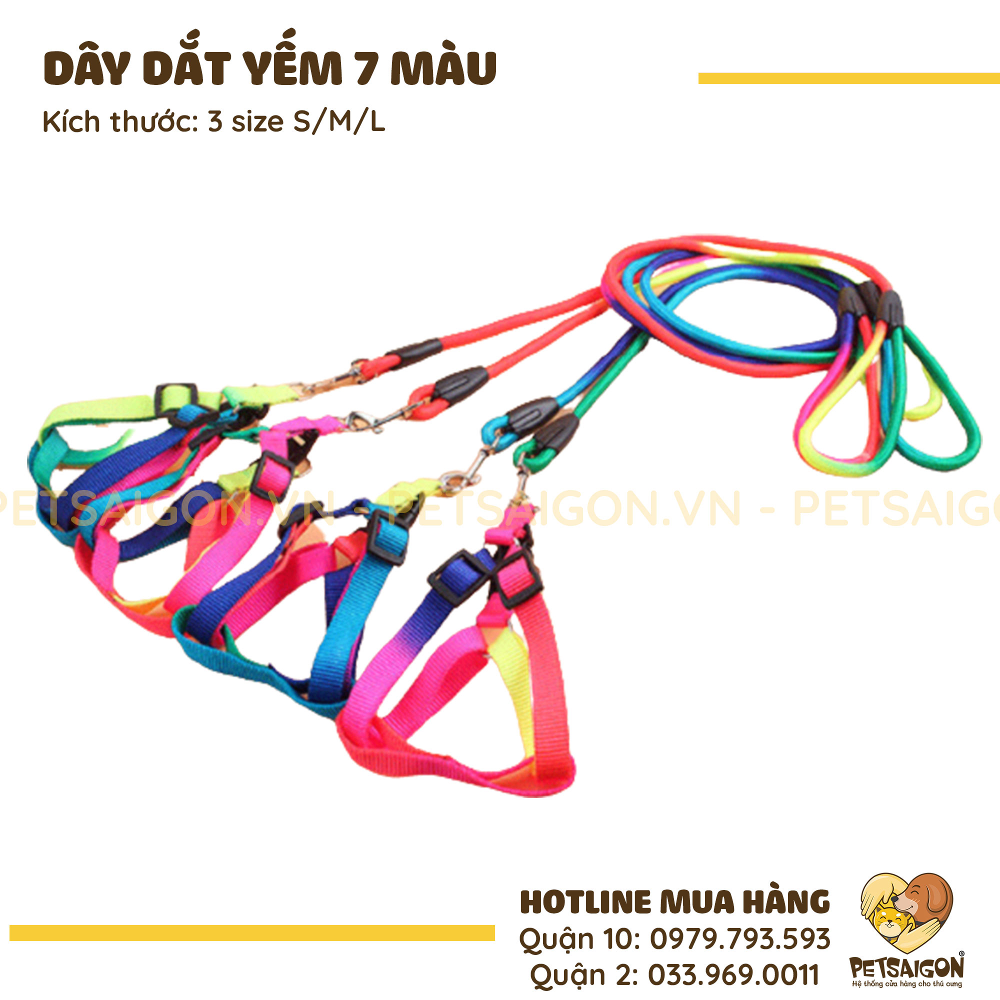 Dây Yếm Dắt Chó Mèo 7 Màu