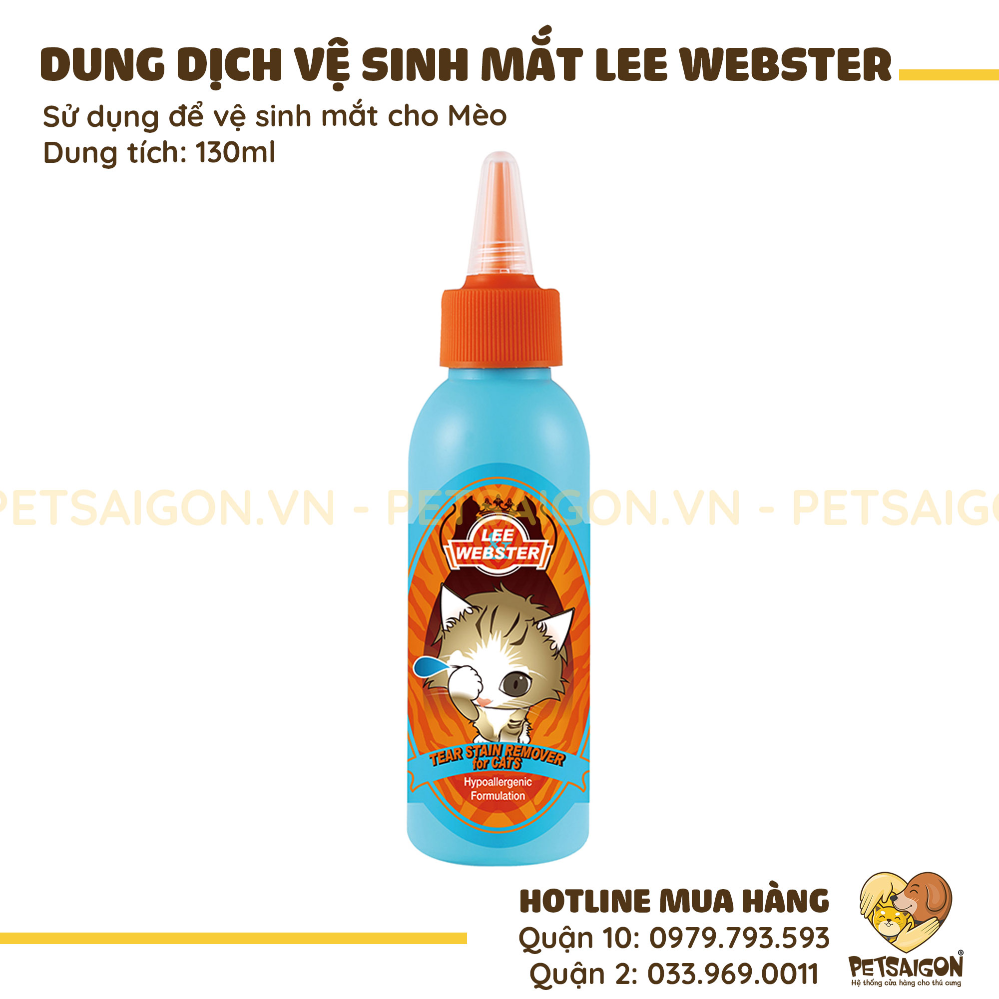 Dung Dịch Vệ Sinh Mắt Cho Mèo Lee Webster 130ml