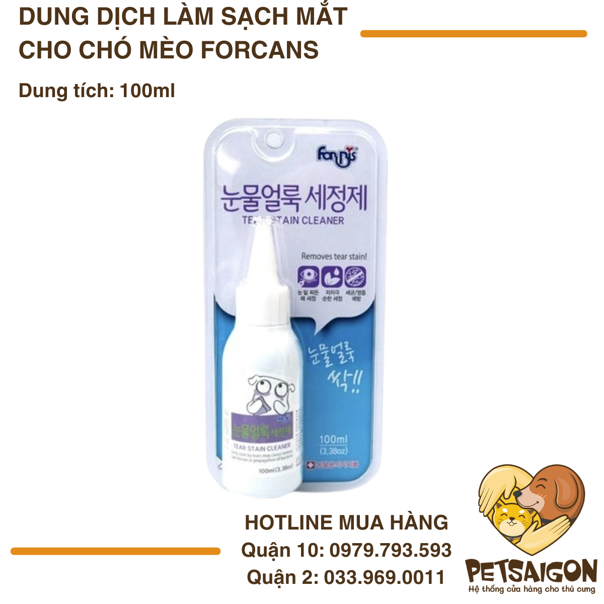 Dung Dịch Làm Sạch Mắt Cho Chó Mèo Forcans 100ml