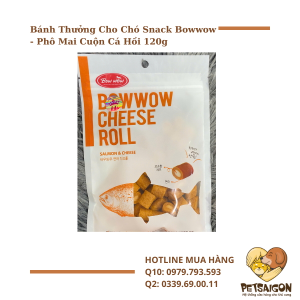 Bánh Thưởng Cho Chó Snack Bowwow - Phô Mai Cuộn Cá Hồi 120g