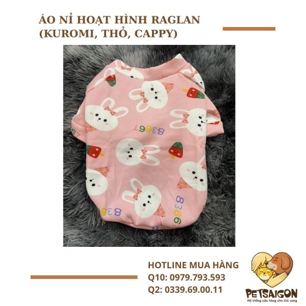 ÁO NỈ HOẠT HÌNH RAGLAN (KUROMI, THỎ, CAPPY)